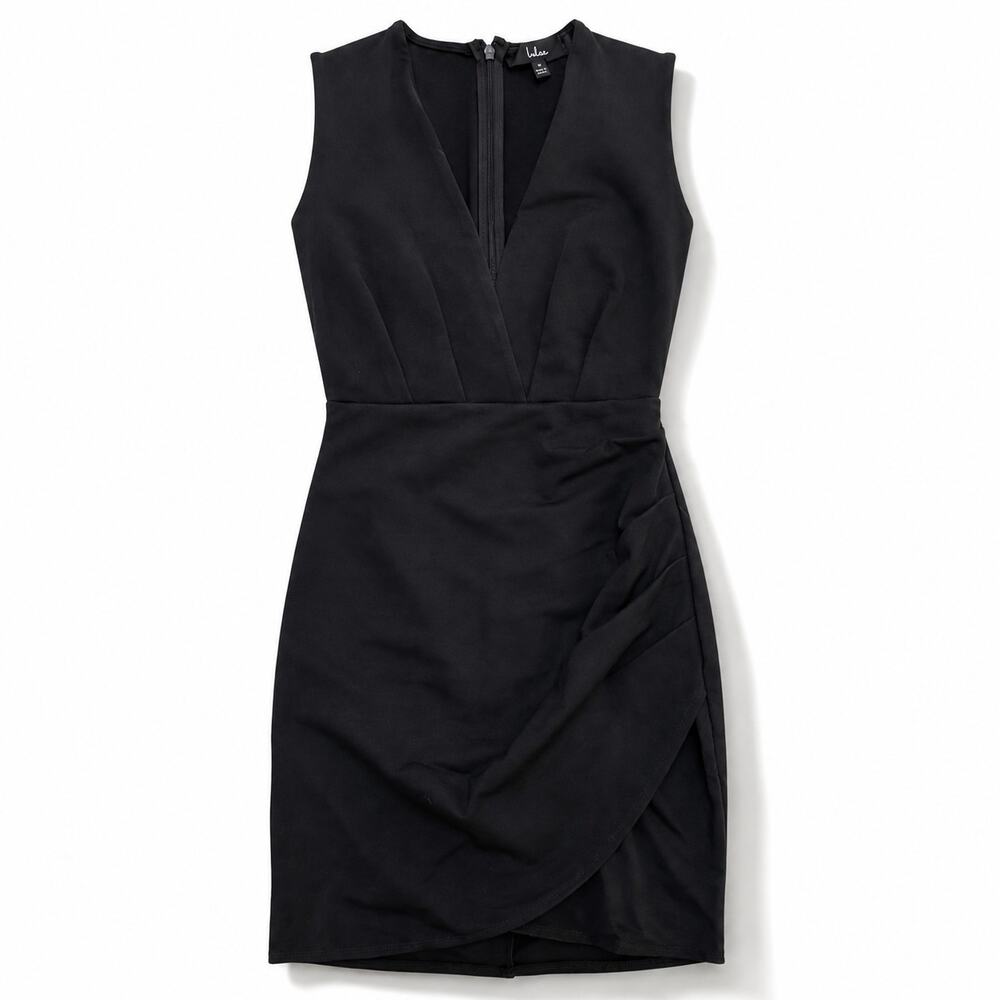 Lulus Womens Medium Black Sheath Dress Deep V Neck Stretch Cocktail Party